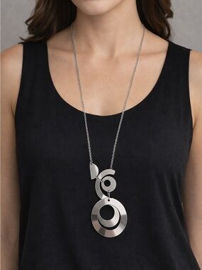 Ann Taylor Silver Tone Double Circle Pendant Necklace